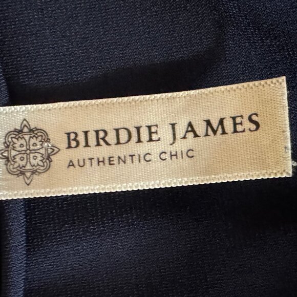Birdie James Authentic Chic Navy Blue & Green Trim Wrinkle-Free Dress Size Med - Picture 4 of 7